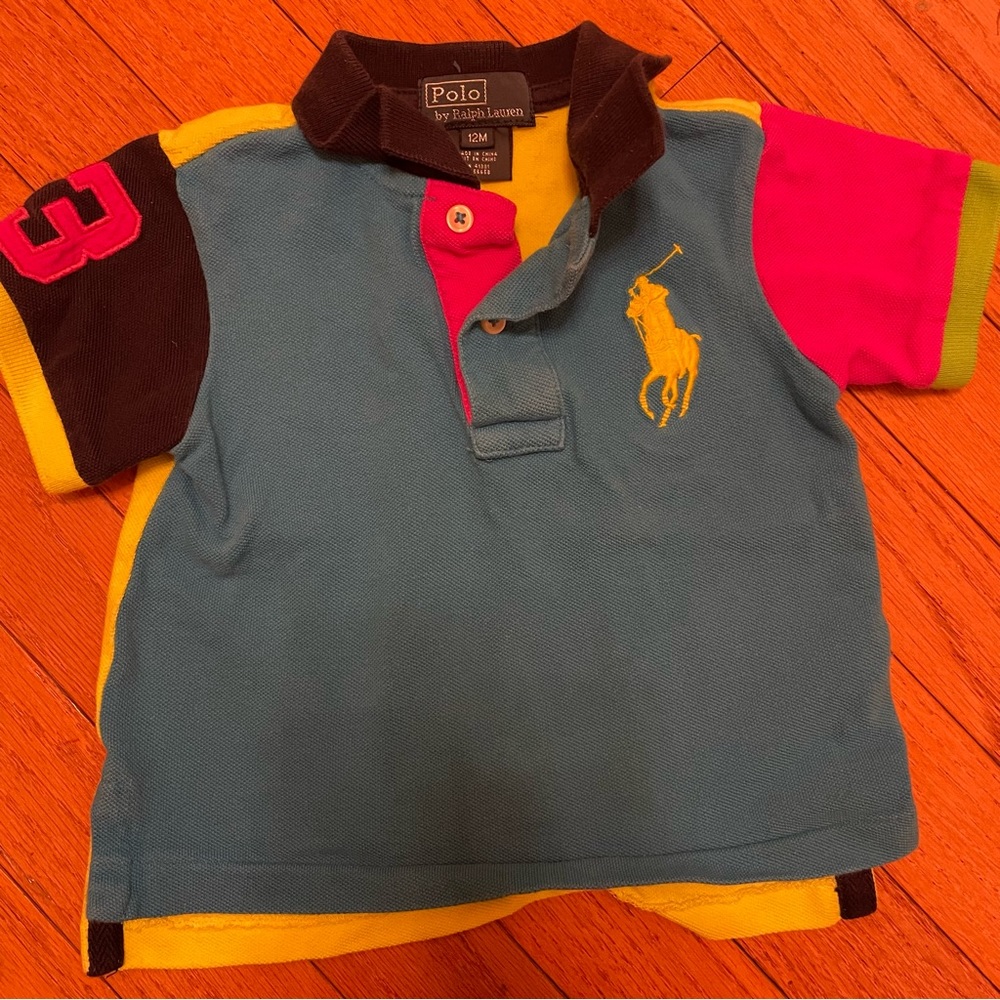 Ralph Lauren little boys’ polo shirt -12 month. Multi color pattern.